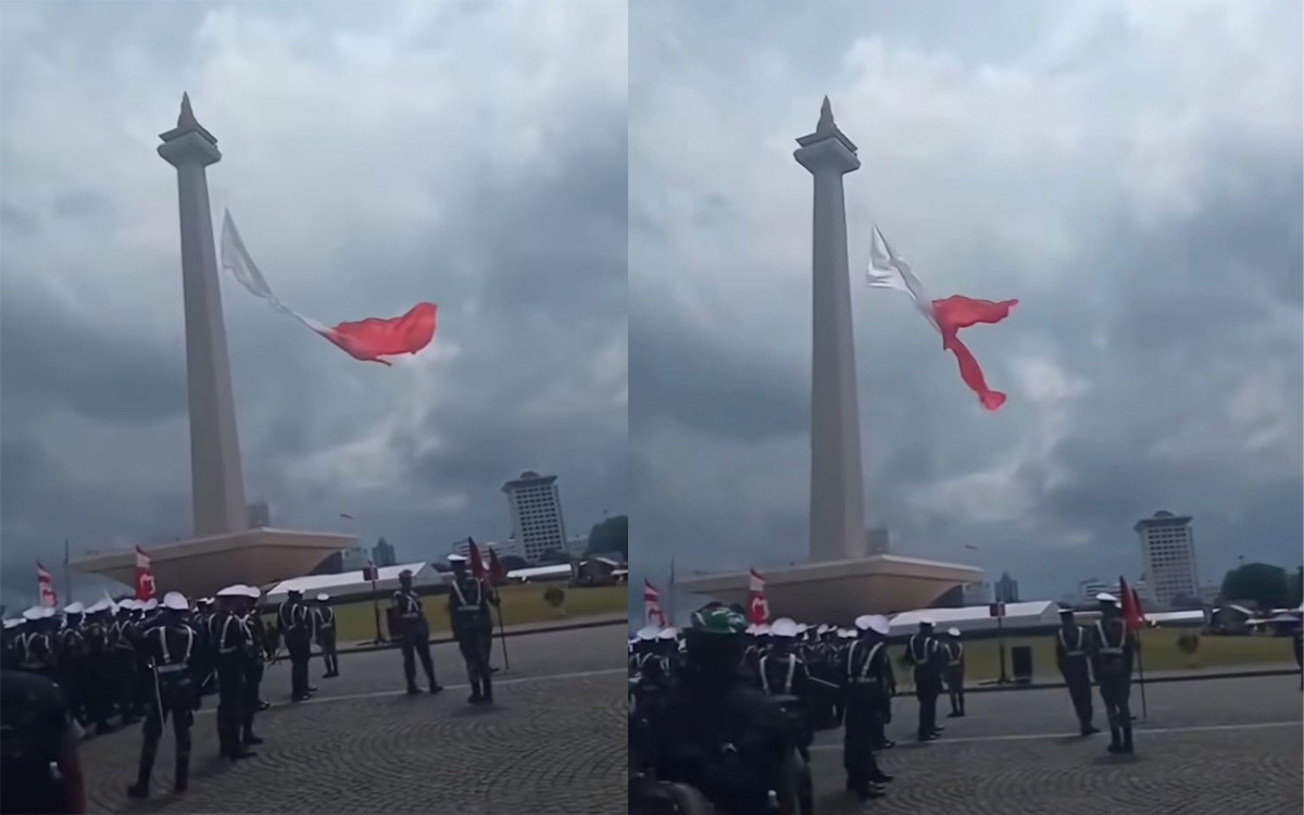 Bendera Merah Putih Robek di Puncak Monas Pada Gladi HUT ke-80 TNI, Protokol Pengibaran Disesuaikan