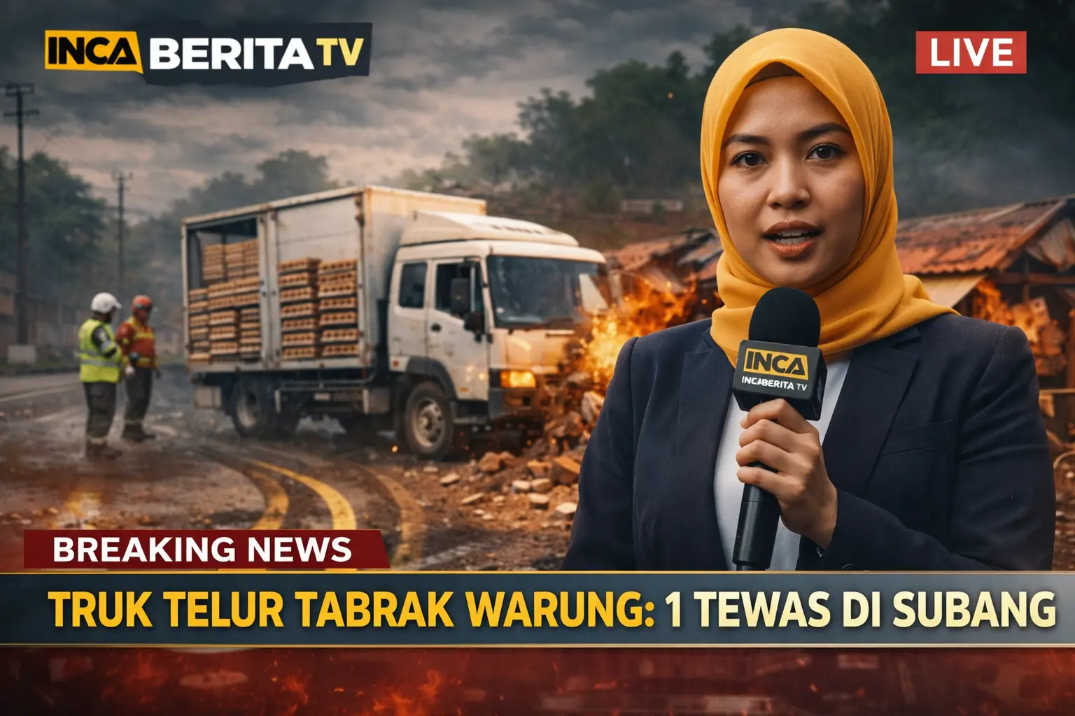 Truk Telur Tabrak Warung